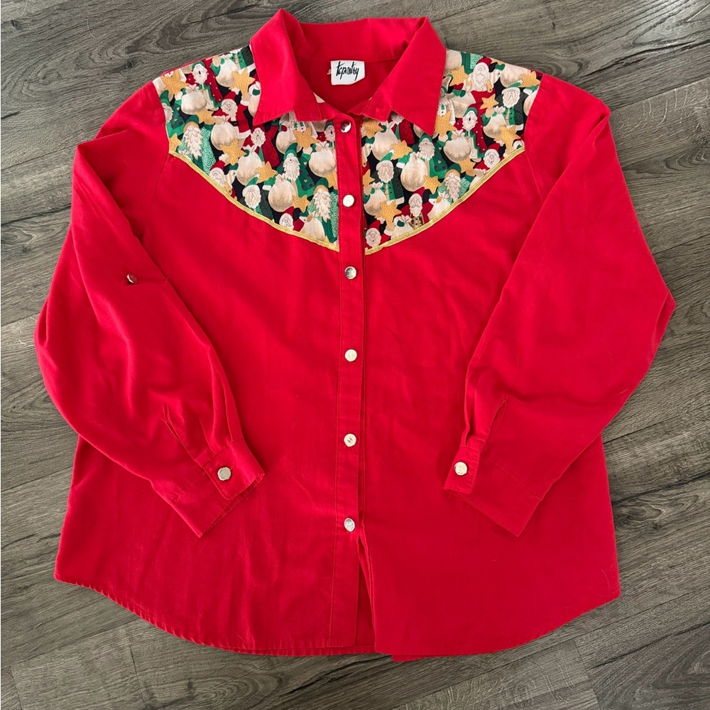 Vintage Tapestry Red Santa Claus Button Up Size 18 Western Inspired